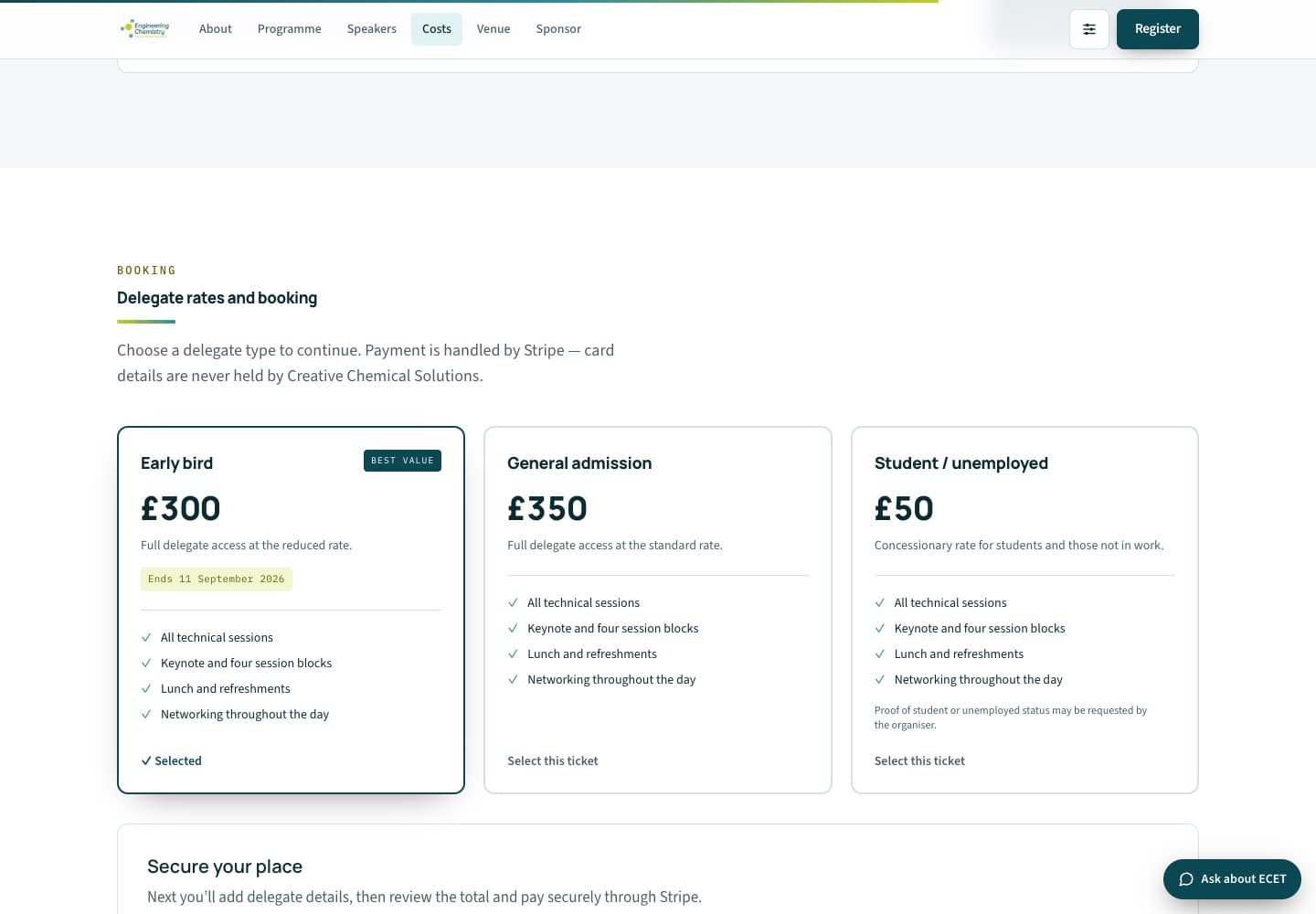 ECET 2026 live ticket pricing and secure booking interface