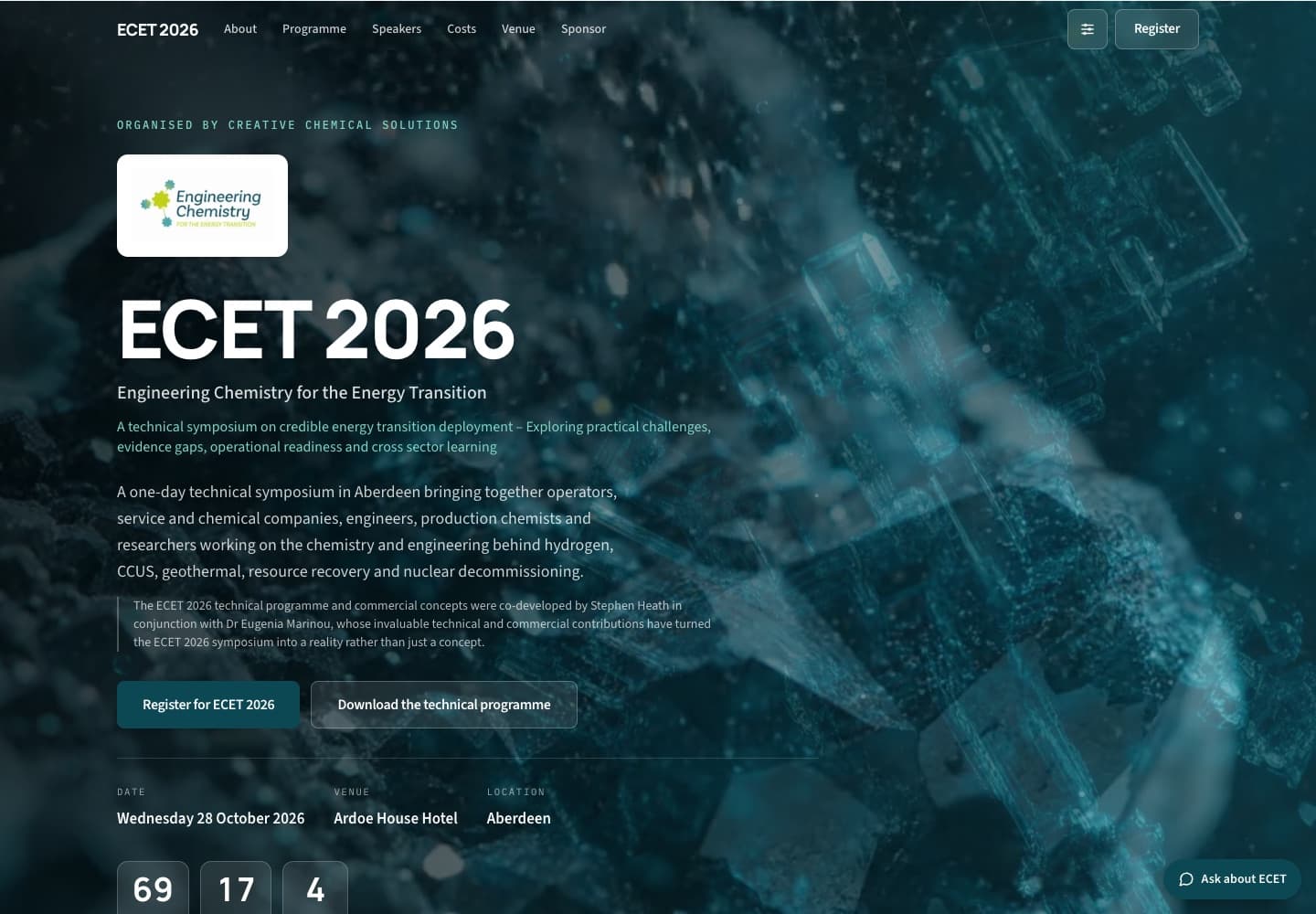 ECET 2026 event website desktop homepage designed and built by Hand On Web