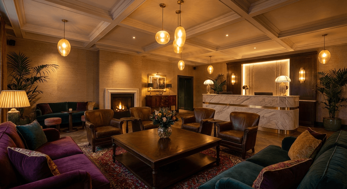 Hotel reception with digital guest services