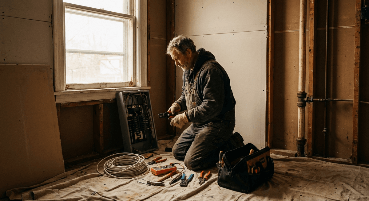 Tradesperson checking phone for new job leads