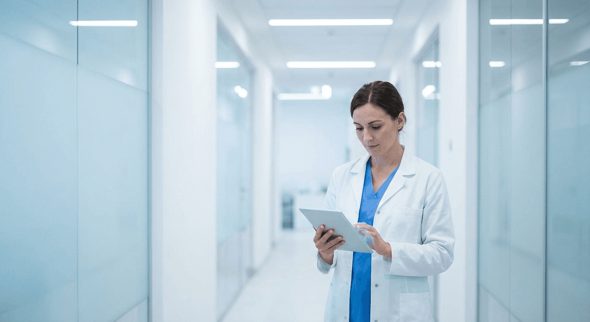 Healthcare chatbot interface on tablet