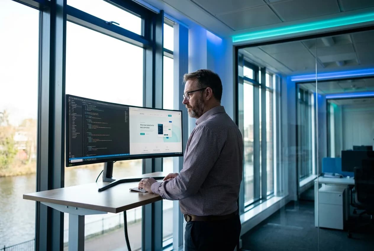 Hand On Web developer building a fast Next.js website in our Chester office