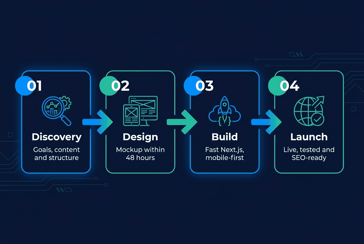 Our four-step web development process: discovery, design, build and launch