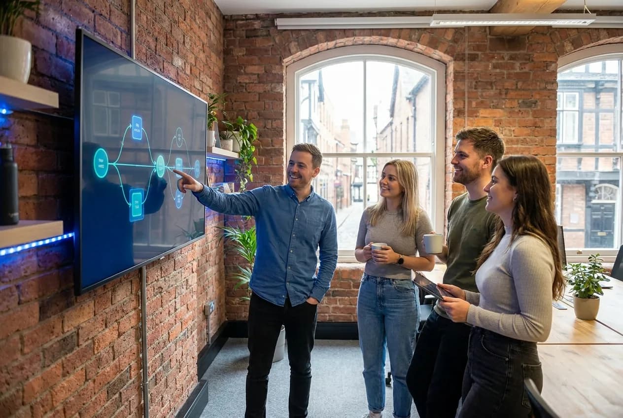 A UK small-business team saving time with automated workflows in our Chester office